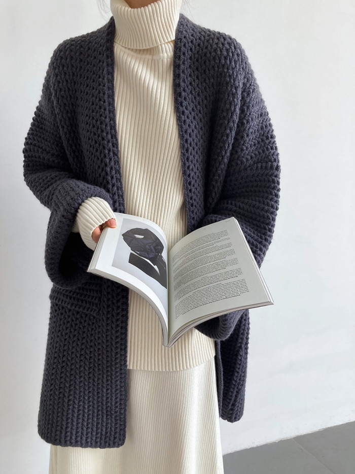Women's Hepburn Style Solid Knitted Cardigan Sweater Baggy Loose Sweater