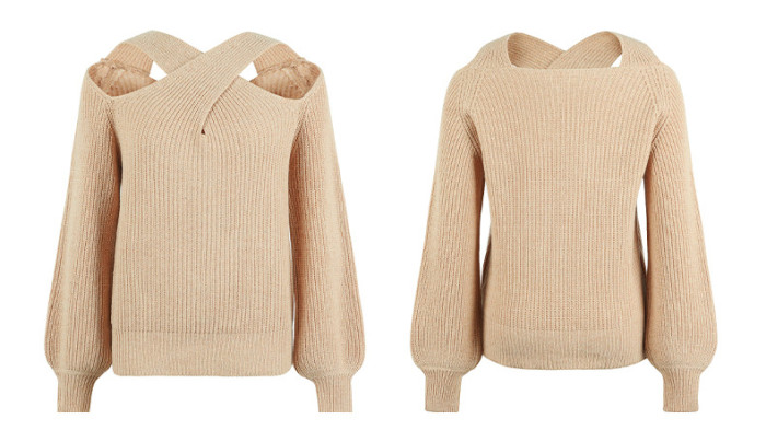 Women's Sweater Cross Halter Balloon Sleeve Knit Sweater