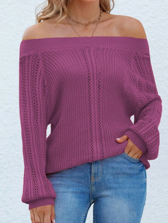 Women's Sweater Mixed Knit Off-Shoulder Tunic Sweater