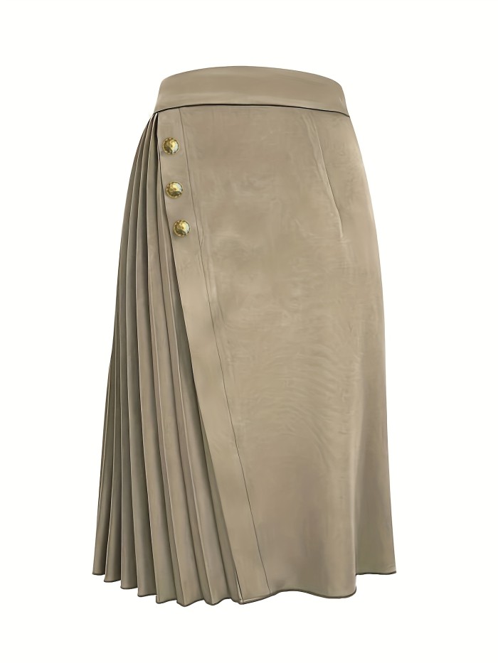 Women'S High-Waist Asymmetrical Pleated Midi Skirt