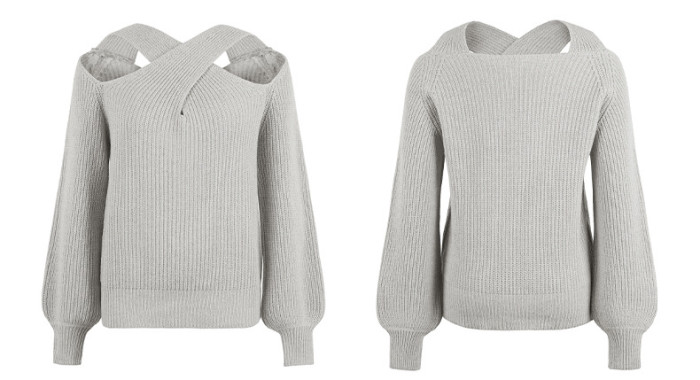 Women's Sweater Cross Halter Balloon Sleeve Knit Sweater