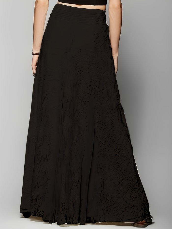 Fashion Temperament Slim Fit With High Waist Hollow Lace Long Solid Color Half Skirt