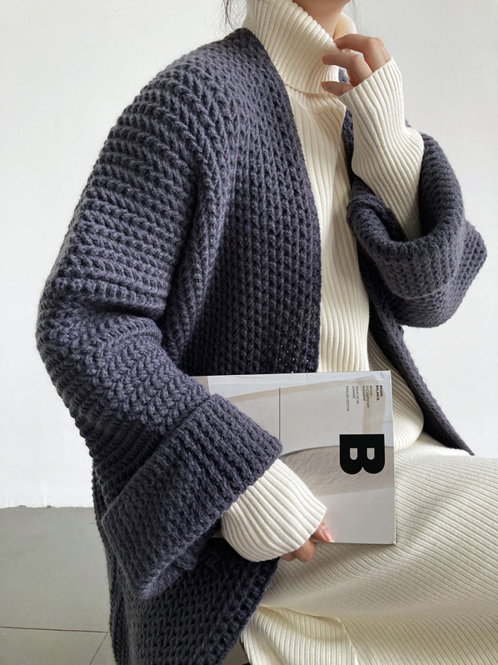 Women's Hepburn Style Solid Knitted Cardigan Sweater Baggy Loose Sweater