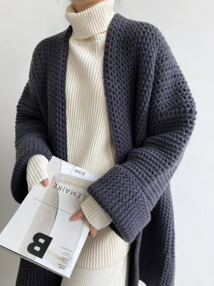 Women's Hepburn Style Solid Knitted Cardigan Sweater Baggy Loose Sweater