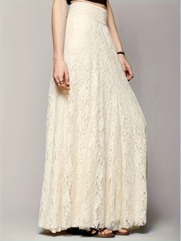 Fashion Temperament Slim Fit With High Waist Hollow Lace Long Solid Color Half Skirt