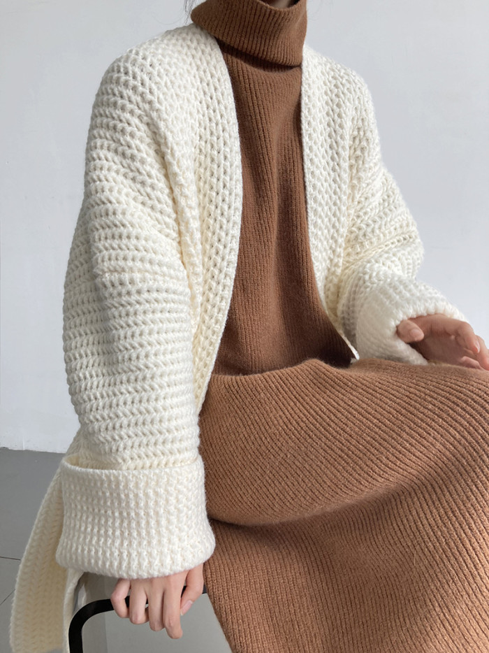Women's Hepburn Style Solid Knitted Cardigan Sweater Baggy Loose Sweater