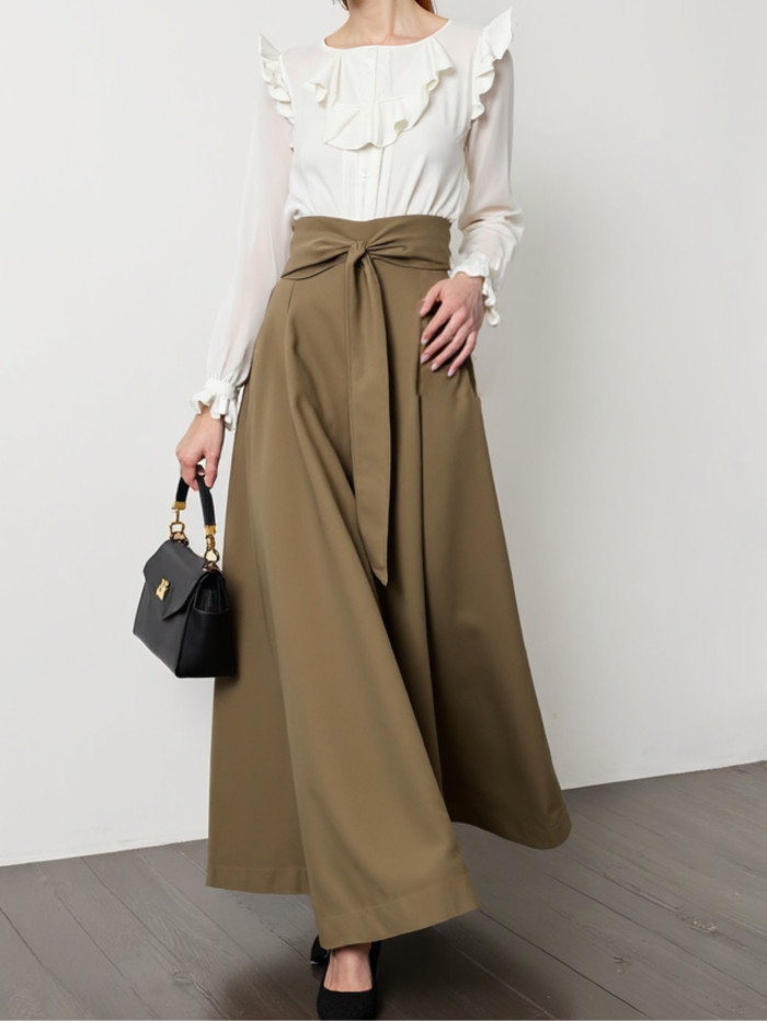 Women's Elegant High-Waisted Lace-Up A-Line Skirt
