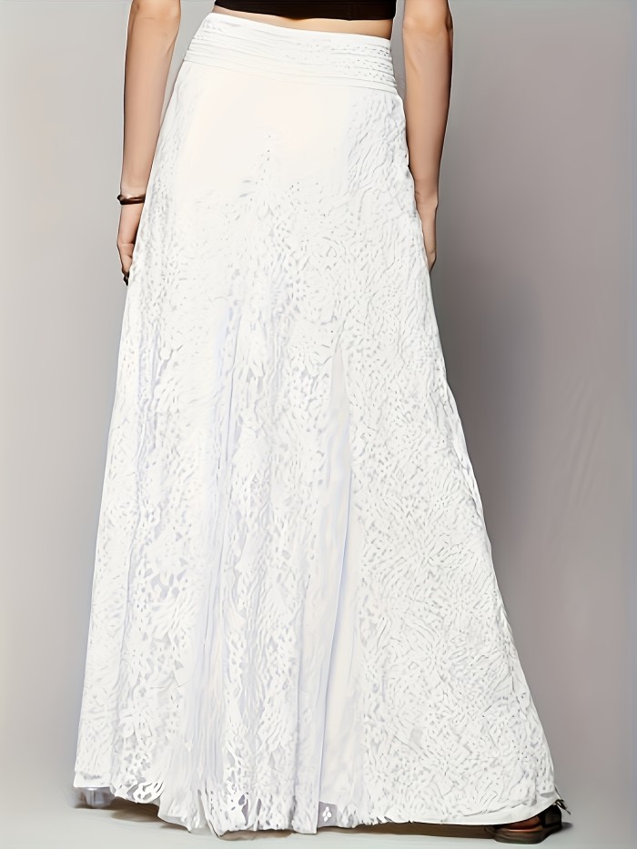 Fashion Temperament Slim Fit With High Waist Hollow Lace Long Solid Color Half Skirt