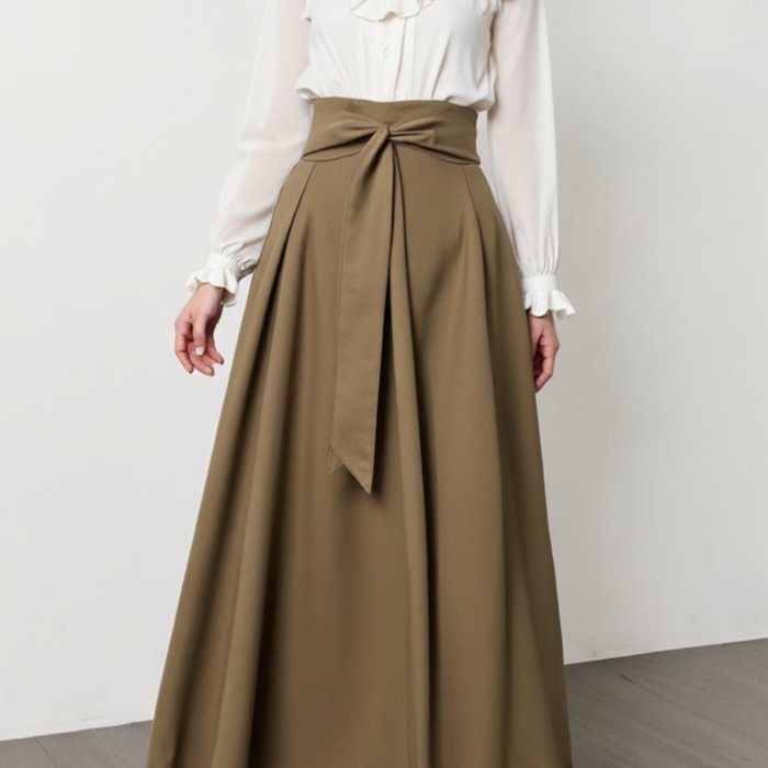 Women's Elegant High-Waisted Lace-Up A-Line Skirt