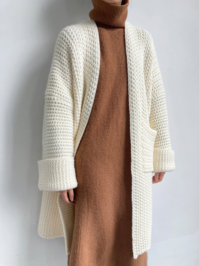 Women's Hepburn Style Solid Knitted Cardigan Sweater Baggy Loose Sweater