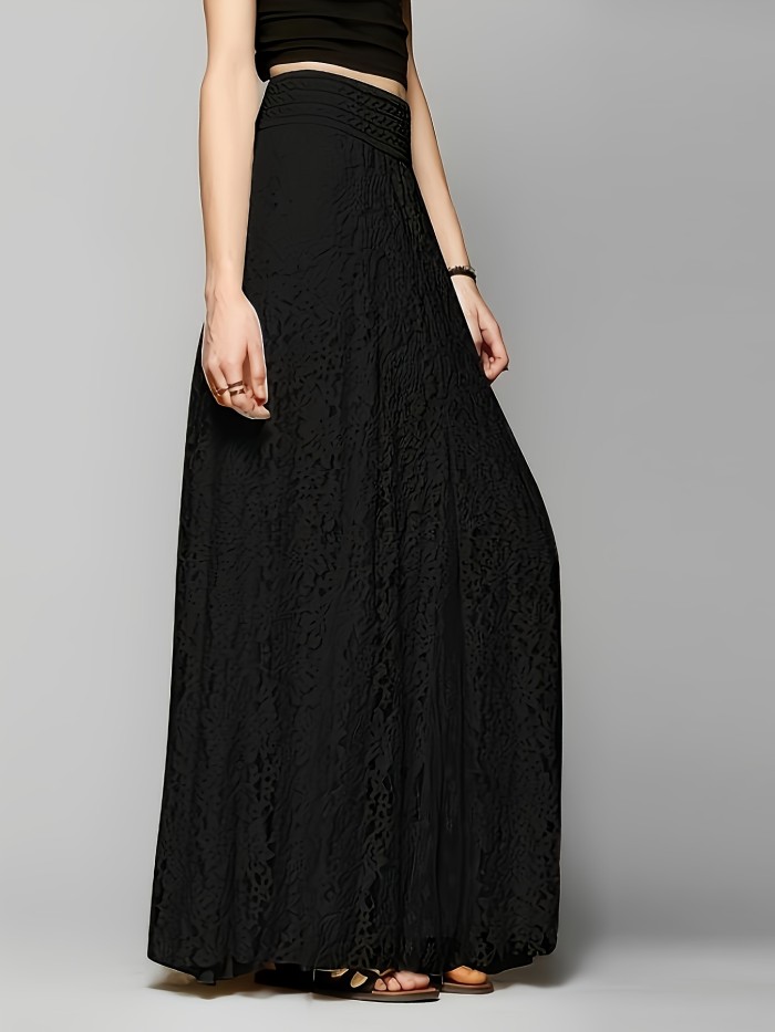 Fashion Temperament Slim Fit With High Waist Hollow Lace Long Solid Color Half Skirt
