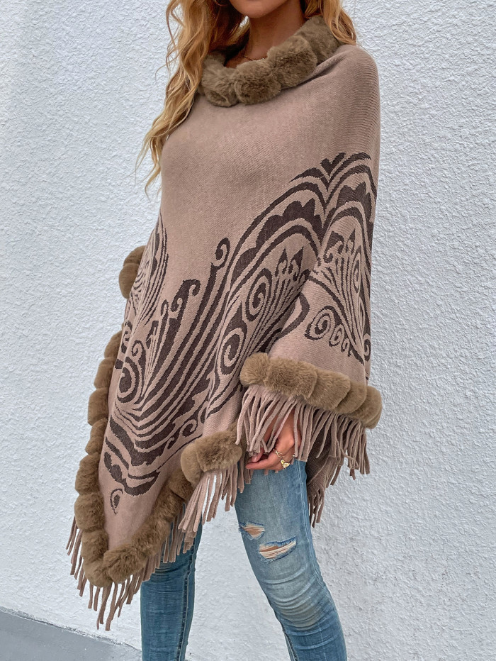 Pullover Tassel Shawl Sweater Cape Poncho Western Style Poncho