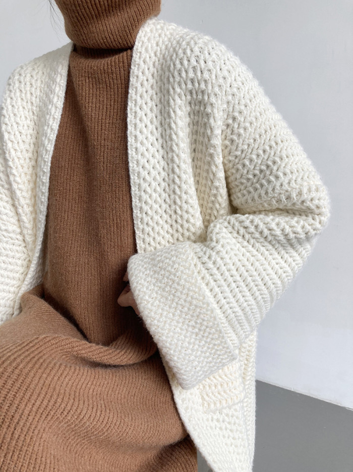 Women's Hepburn Style Solid Knitted Cardigan Sweater Baggy Loose Sweater