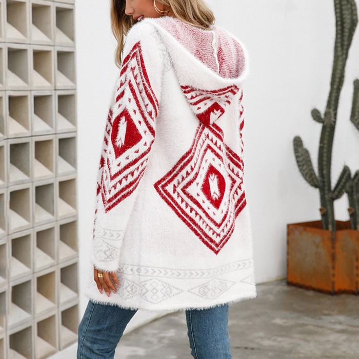 Women Overcoat Plus Size Warm Printing Long Sleeve Open Front Winter Cardigan Outwear Hoodies Sweater Coat