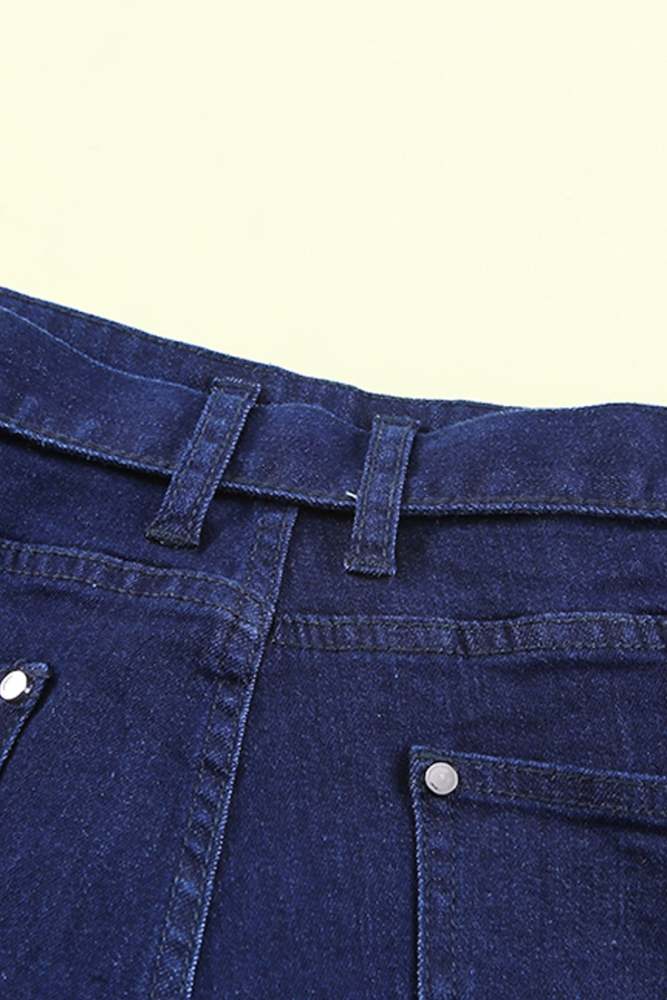 High Waist Bell Bottom Jeans With Attached Belt