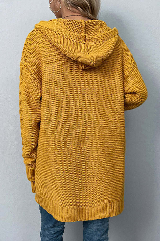 Solid Color Hooded Twist Cardigan Sweater