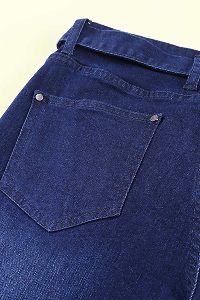 High Waist Bell Bottom Jeans With Attached Belt