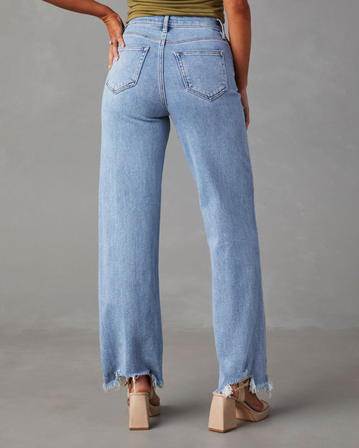 Women's Straight Jeans Casual Loose Denim Long Pant