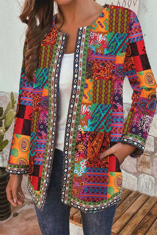 Print Printing O Neck Jacket Outerwear(3 Colors)