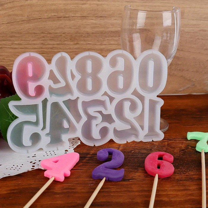 1pc Silicone Number Baking Mold for DIY Lollipops, Chocolates & Cake Decorations - Lead-Free Kitchen Tool with Colorful Number Shapes (0-9) for Creative Dessert Designs, DIY Candy Making | Creative Dessert Mold | Leadfree Silicone, Silicone Baking Molds