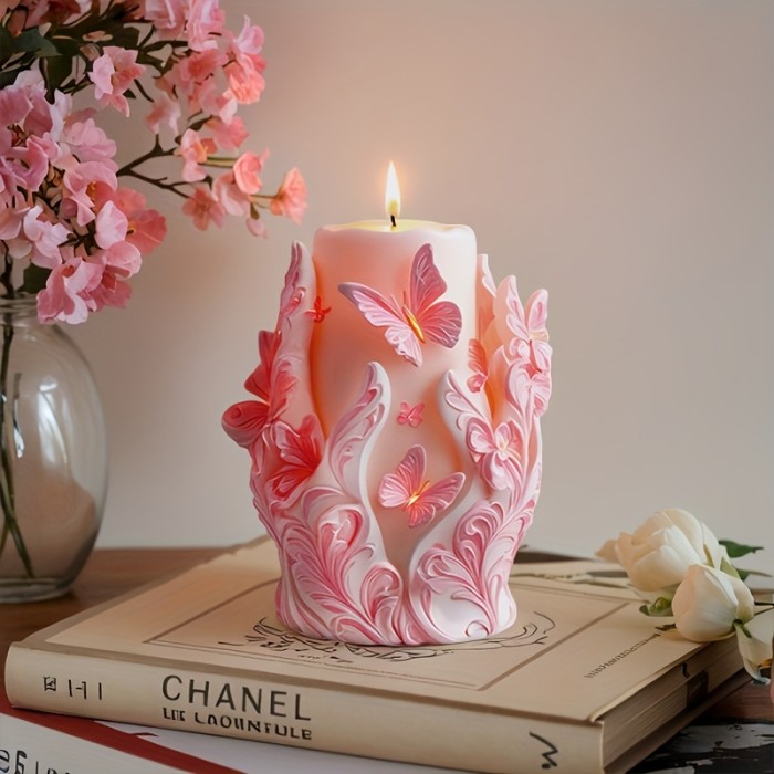 Butterfly and Floral Candle Mold - Silicone, DIY Crafts for Soaps, Clay Resin Casting, Gypsum Crafts Making - Ideal for Valentine'S Day, Thanksgiving, Birthday Gifts & Home Decor, Candle Making Supplies