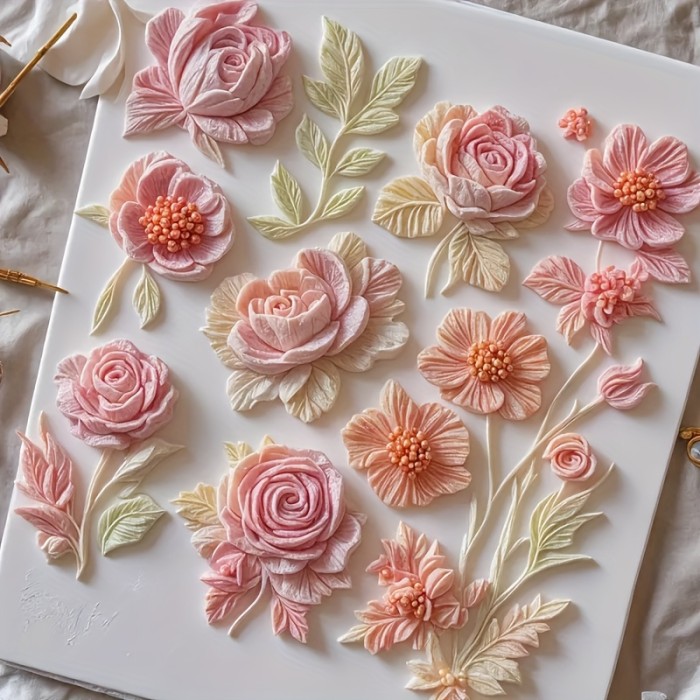 1pc Floral Silicone Mold - Elegant White & Pink Roses with Green Leaves, Food-Safe Non-Toxic BPA-Free Silicone Cake, Chocolate, Resin, Clay Mold - for Baking, Crafting, Wedding, Birthday Decorations - Reusable DIY Cupcake Decoration Tool, Silicone Baking Molds, Nonstick Kitchenware