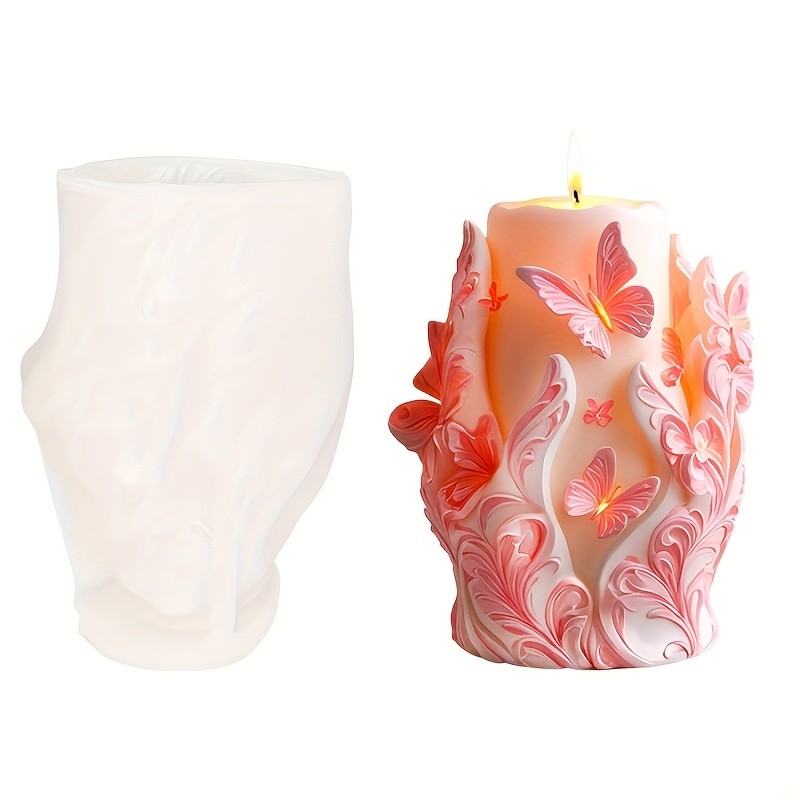 Butterfly and Floral Candle Mold - Silicone, DIY Crafts for Soaps, Clay Resin Casting, Gypsum Crafts Making - Ideal for Valentine'S Day, Thanksgiving, Birthday Gifts & Home Decor, Candle Making Supplies