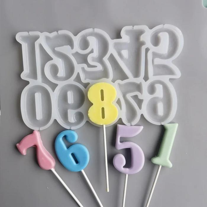 1pc Silicone Number Baking Mold for DIY Lollipops, Chocolates & Cake Decorations - Lead-Free Kitchen Tool with Colorful Number Shapes (0-9) for Creative Dessert Designs, DIY Candy Making | Creative Dessert Mold | Leadfree Silicone, Silicone Baking Molds