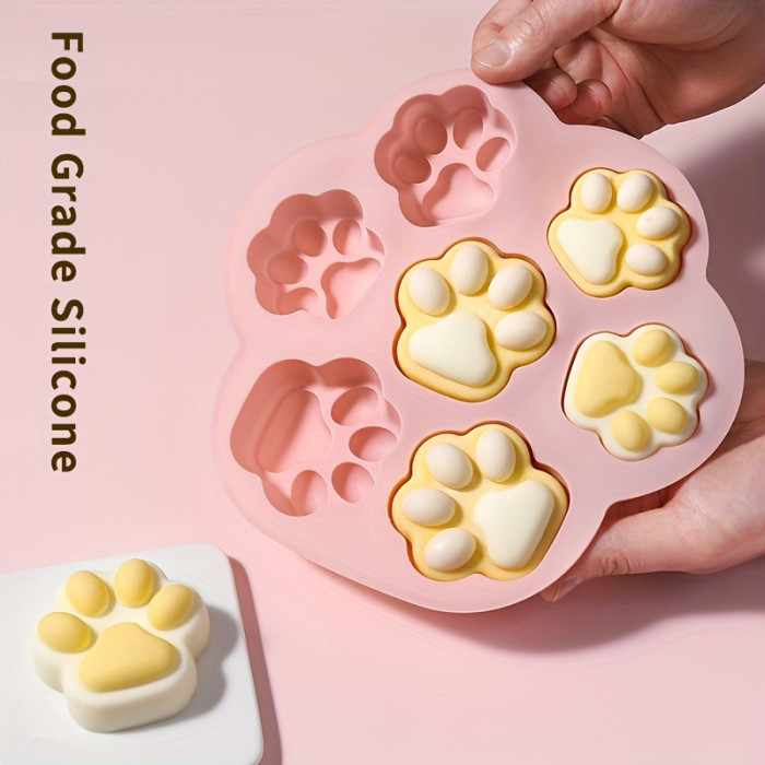 1pc, Silicone Paw Print Mold, 7 Cavity Dog Treat Molds Non-Stick Food Grade Silicone Molds For Making Biscuits, Cookie, Candy, Baking, Chocolate, Jelly, Bakeware, Kitchen Supplies, Kitchen Accessories