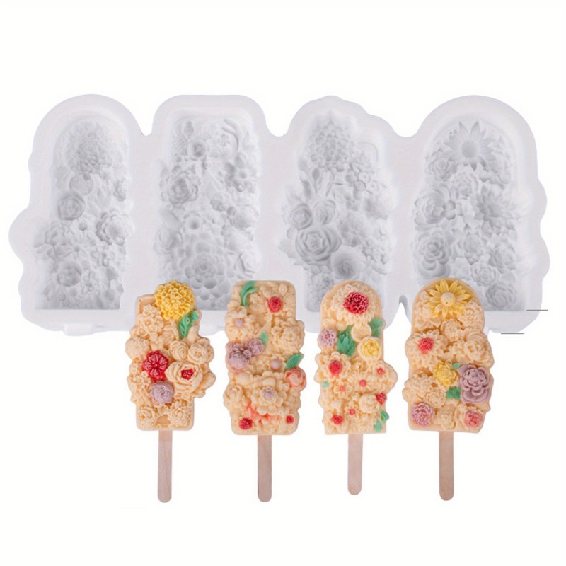 Silicone Popsicles Molds With Flower For Homemade Treats 4-in--row Flower Ice