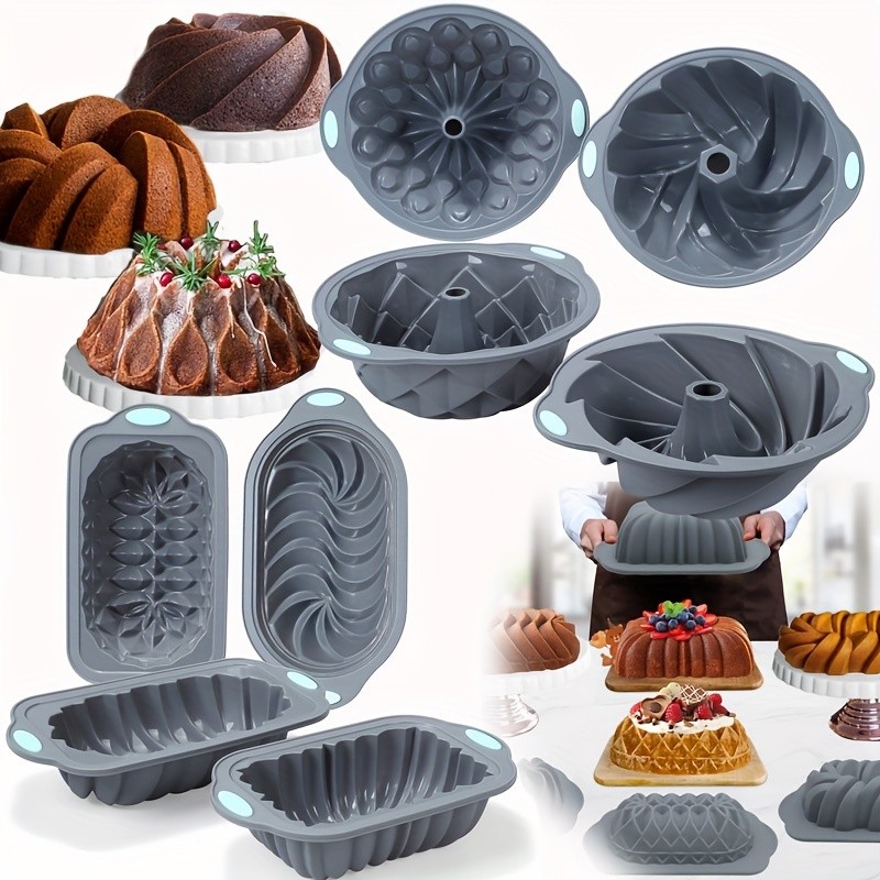 Silicone Cake Pans 8pcs Non-BPA Silicone Fluted Cake Pans, Tube Baking Pan, Silicone Molds for Homemade Cake, Bread And Jello