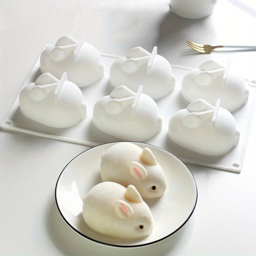 Easter Bunny Silicone Mold 6-Cavity 3D Easter Bunny Silicone Mold - Food-Grade Non-Stick Rabbit Cake & Chocolate Mold for Mousse, Desserts, DIY Baking - Easy Release, Reusable Bakeware (7.8x6.5x1.3in), Holiday Treats, Festive Design, Durable Material, Party Planners