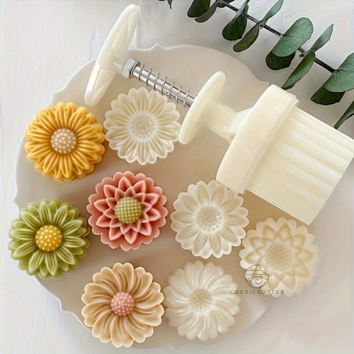 4Pcs\u002FSet Daisy Shape Cookie Stamp Flower Mooncake Mold Spring Pastry Cake Decoration Tool - Food Grade Silicone - For Baking Enthusiasts & DIY Lovers - Perfect Gift for Bakers & Home Cooks