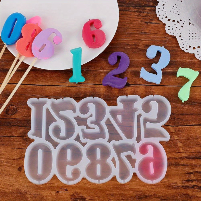 1pc Silicone Number Baking Mold for DIY Lollipops, Chocolates & Cake Decorations - Lead-Free Kitchen Tool with Colorful Number Shapes (0-9) for Creative Dessert Designs, DIY Candy Making | Creative Dessert Mold | Leadfree Silicone, Silicone Baking Molds