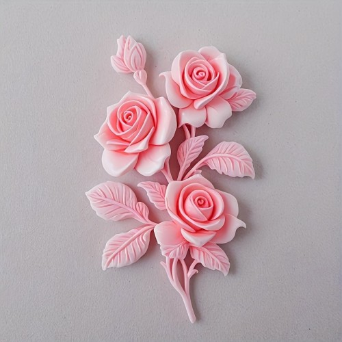 Floral Fondant Mold 3-Cavity Rose Silicone Fondant Mold | Food-Grade Non-Toxic Pink Floral Mold with Leaf & Flower Design for DIY Baking, Chocolate, Resin Crafts - Valentine's Day Thanksgiving Cupcake Decorations, Chocolate Molds, Celebration Decoration, Intricate Petal Details, Baking Molds, Durable Material, Baking Tool, Pastry Chefs