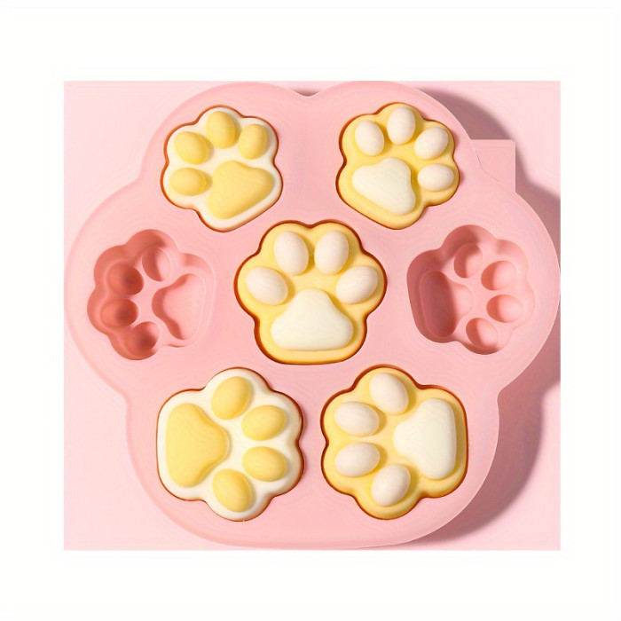1pc, Silicone Paw Print Mold, 7 Cavity Dog Treat Molds Non-Stick Food Grade Silicone Molds For Making Biscuits, Cookie, Candy, Baking, Chocolate, Jelly, Bakeware, Kitchen Supplies, Kitchen Accessories