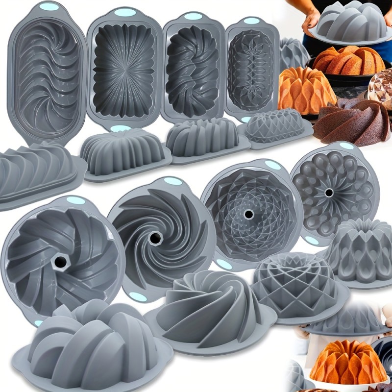 Silicone Cake Pans 8pcs Non-BPA Silicone Fluted Cake Pans, Tube Baking Pan, Silicone Molds for Homemade Cake, Bread And Jello
