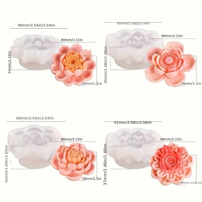 4pcs Silicone Moulds | Flower, 3D, Cake, Candle, Soap, Resin Moulds | For Crafts Lovers