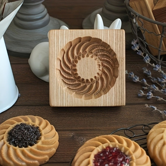3D Embossing Mold for Festive DIY Baking Carved Wooden Cookie Mold Wooden Cookie Biscuit Mold Kitchen Stamp Cookie Cutter Embossing Craft Decorating Ideal for Cookies Cakes Chocolates and Sugar Crafts