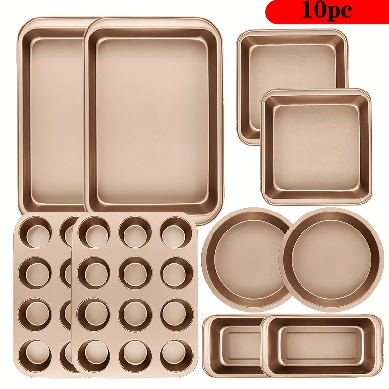 Non-Stick Baking Set 5-10pcs Non-Stick Baking Set - Dishwasher Safe, Easy to Clean, Oven-Safe | Round Cake Pans, Square Cake Pans, Bread Pans, Muffin Pans & Roasting Trays