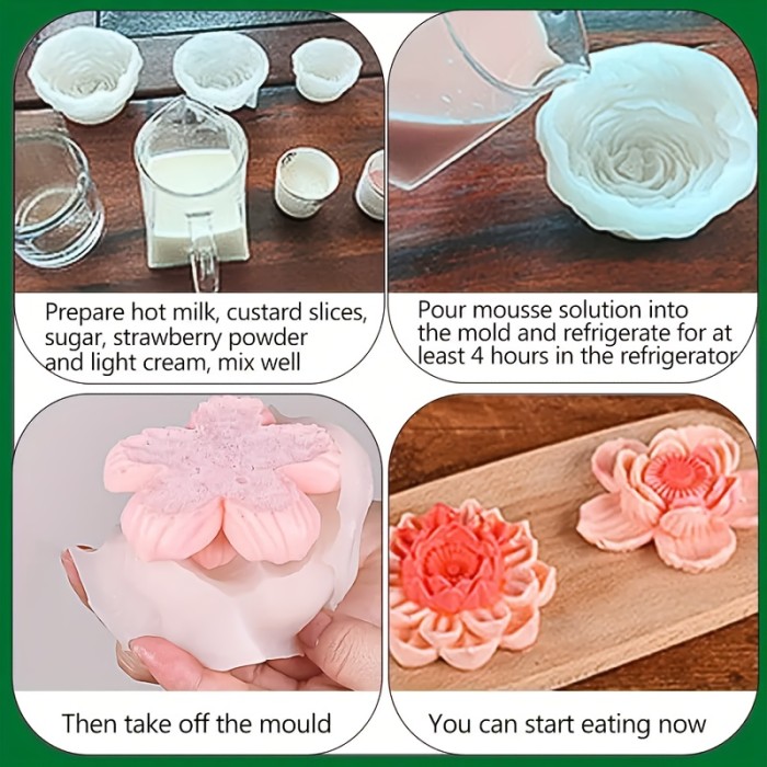 4pcs Silicone Moulds | Flower, 3D, Cake, Candle, Soap, Resin Moulds | For Crafts Lovers