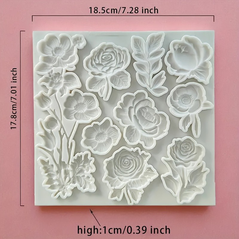 1pc Elegant Floral Silicone Mold - with Roses, for Resin, Cake, Cookie, Candy, Jewelry Making - Non-Stick, Easy Release, Reusable - Ideal for Wedding, Birthday, Party Decorations - Kitchen & Crafting Supplies, Silicone Molds for Resin, Baking Accessories, Decorative Patterns, Smooth Texture, DIY Enthusiasts