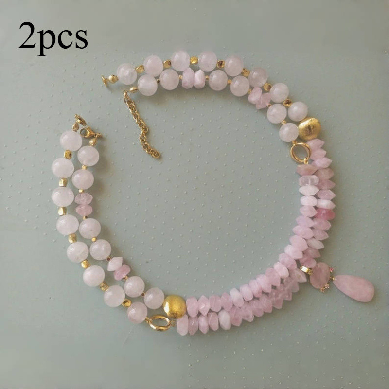 Bohemian Style Handmade Beaded Natural Stone Women'S Neck Jewelry Pink Quartz Crystal Necklace