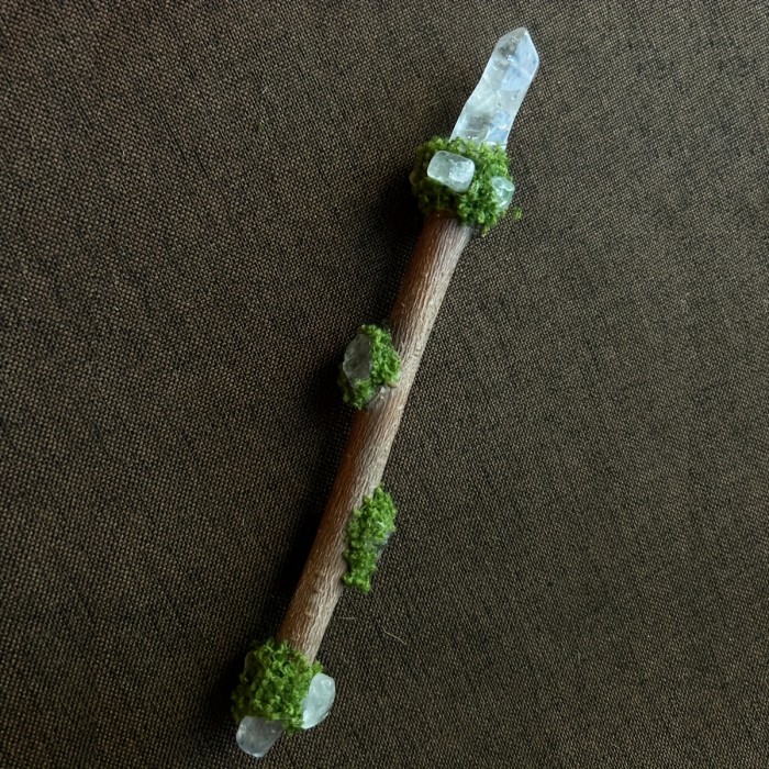 Bohemian White Crystal Wand with Green Accents