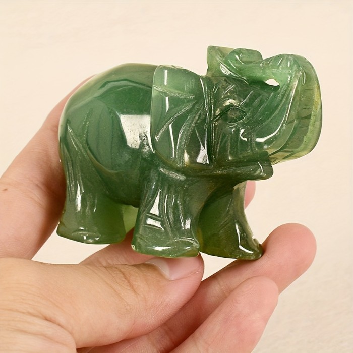 Hand Carved Elephant Natural Green Aventurine Jade 1pc Hand Carved Elephant Statue | Natural Crystal Artware Decoration