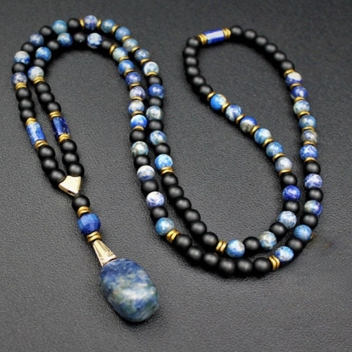 Trendy Lapis Lazuli Necklace Super Cool Men's Lapis Lazuli Pendant Necklace | Fashion Trend Natural Stone Neck Jewelry