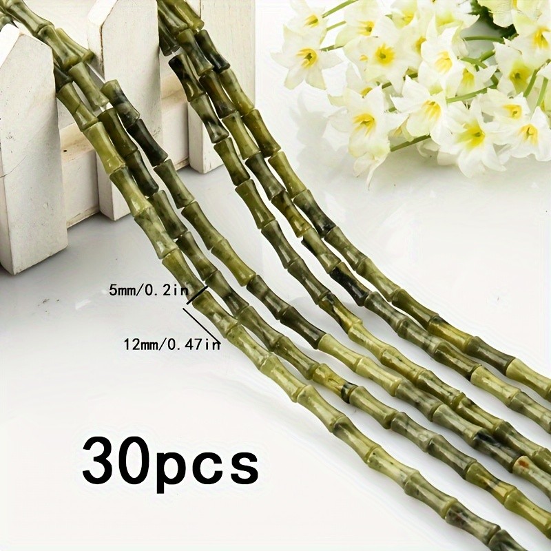 30pcs Natural Green Plant Bamboo Knot Beads for Jewelry Making, Loose Beads for DIY Bracelet, Necklace, Earrings
