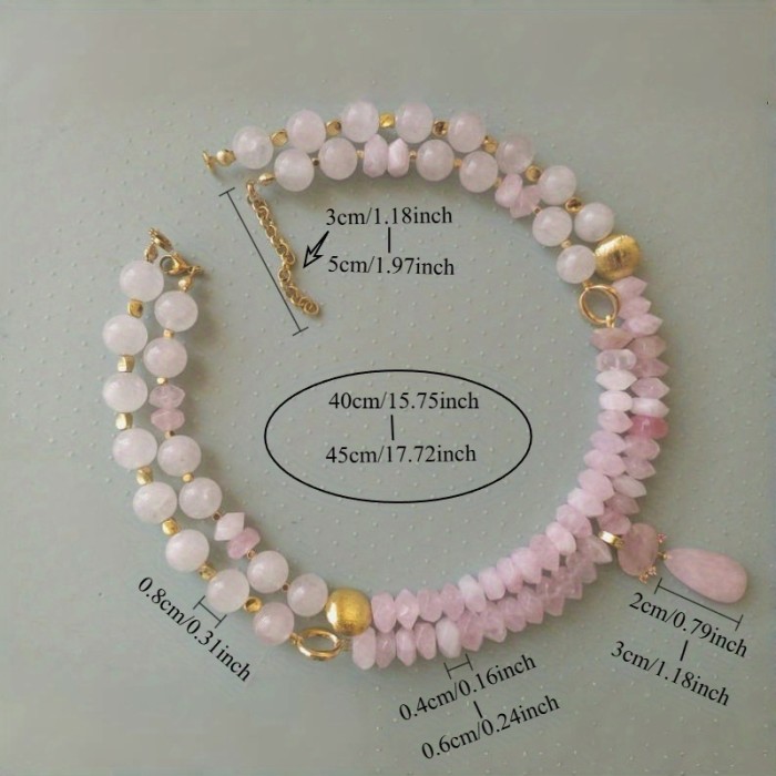 Bohemian Style Handmade Beaded Natural Stone Women'S Neck Jewelry Pink Quartz Crystal Necklace