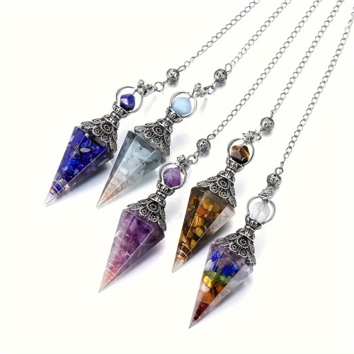 1pc Artificial Crystal, Amethyst Dowsing Pendulum Reiki Faux Gemstone, Chips Orgone Pendulum 6 Faceted Hexagonal Pointed Cone Resin Pendant