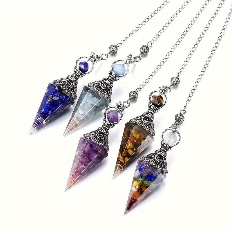 1pc Artificial Crystal, Amethyst Dowsing Pendulum Reiki Faux Gemstone, Chips Orgone Pendulum 6 Faceted Hexagonal Pointed Cone Resin Pendant